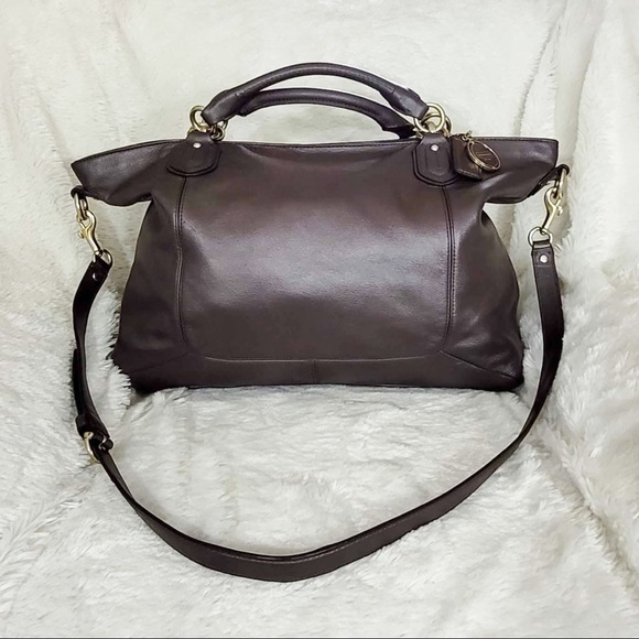 Coach Campbell Turnlock Leather Large Satchel Bag in Pearlized Plum - Picture 3 of 12